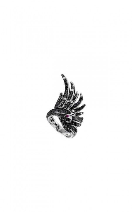 Cypris, the swan ring Black sapphires, JRG01477