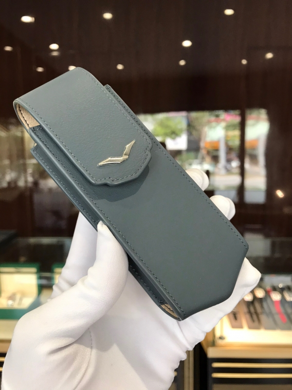 Bao da  Vertu Signature S da bê xanh khóa trắng